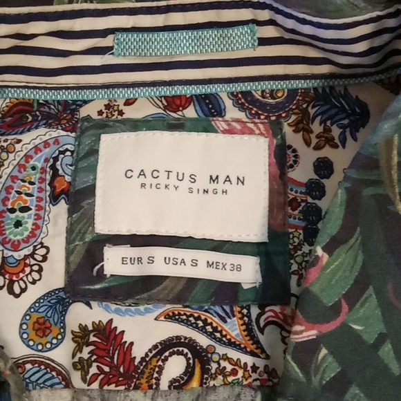 Denim & Flower Small Men's Button Down Shirt Cactus Man Ricky Singh Tropical - Picture 2 of 11